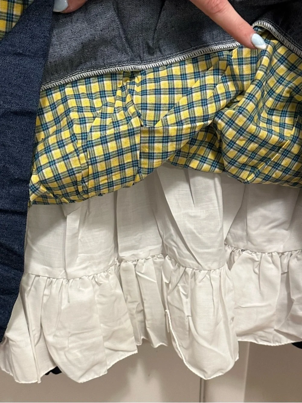Vintage Narci Stell Colombia Gingham Prairie Dress Headband Girls 10 Blue Yellow